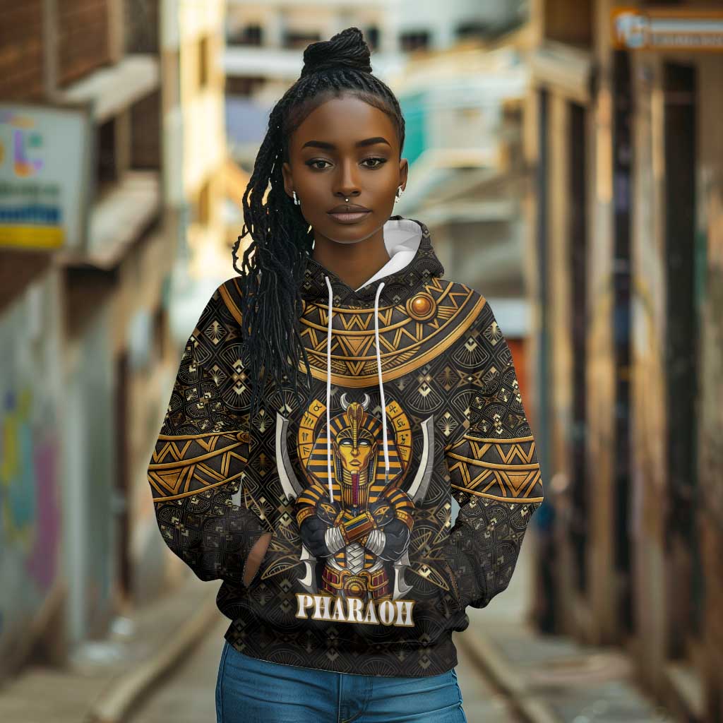 Pharaoh King Tut Egypt Hoodie Hieroglyphic Gold Pattern - African Pride