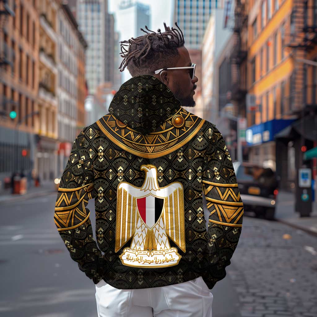 Pharaoh King Tut Egypt Hoodie Hieroglyphic Gold Pattern - African Pride