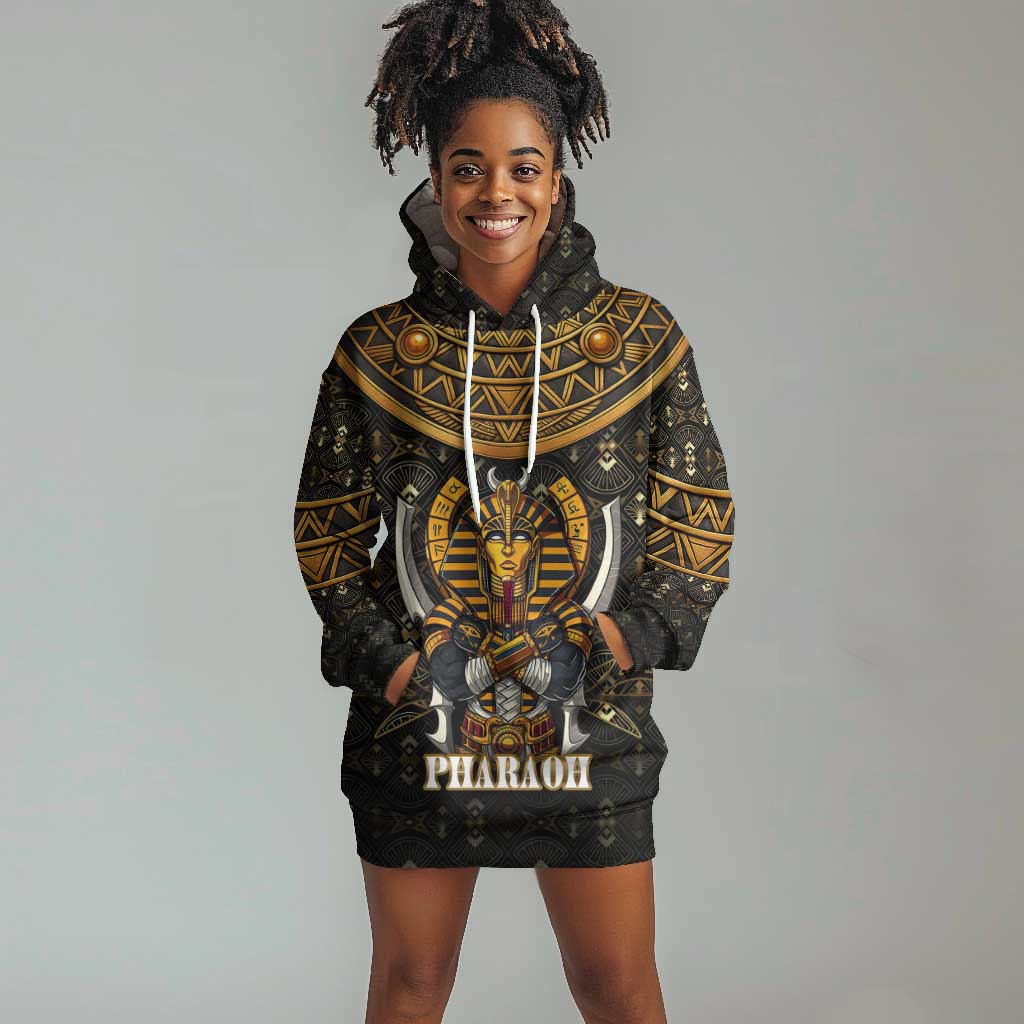 Pharaoh King Tut Egypt Hoodie Dress Hieroglyphic Gold Pattern - African Pride