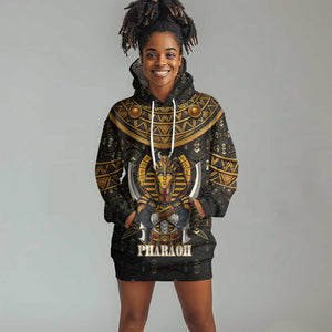 Pharaoh King Tut Egypt Hoodie Dress Hieroglyphic Gold Pattern - African Pride