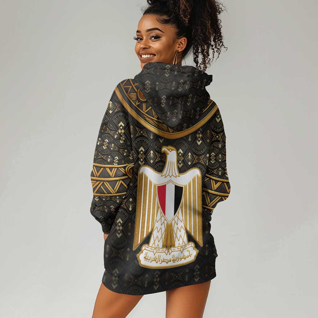 Pharaoh King Tut Egypt Hoodie Dress Hieroglyphic Gold Pattern - African Pride