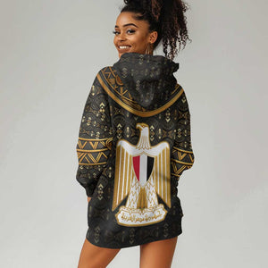 Pharaoh King Tut Egypt Hoodie Dress Hieroglyphic Gold Pattern - African Pride