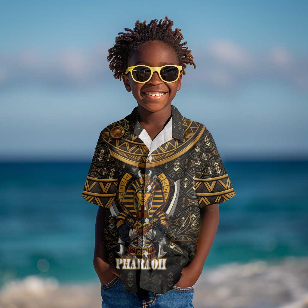 Pharaoh King Tut Egypt Kid Hawaiian Shirt Hieroglyphic Gold Pattern - African Pride