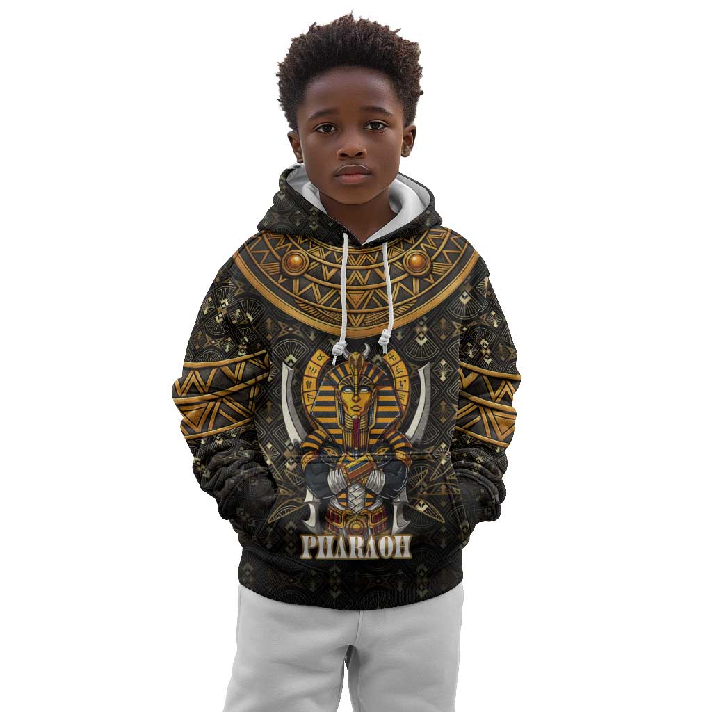 Pharaoh King Tut Egypt Kid Hoodie Hieroglyphic Gold Pattern - African Pride