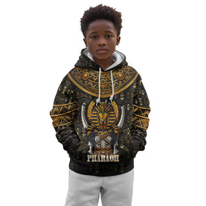 Pharaoh King Tut Egypt Kid Hoodie Hieroglyphic Gold Pattern - African Pride