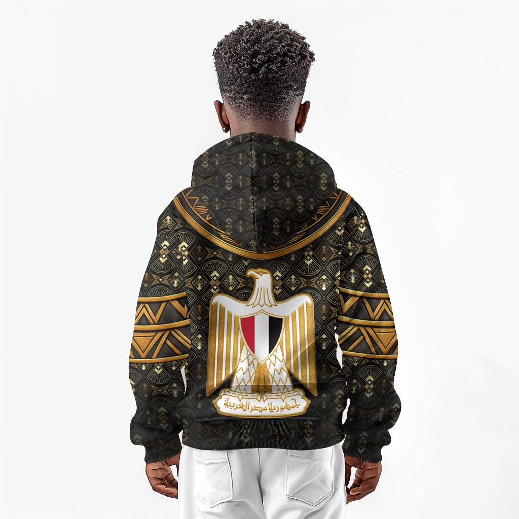 Pharaoh King Tut Egypt Kid Hoodie Hieroglyphic Gold Pattern - African Pride