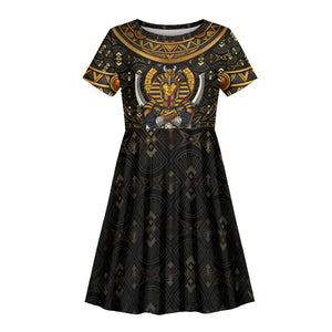 Pharaoh King Tut Egypt Kid Short Sleeve Dress Hieroglyphic Gold Pattern - African Pride