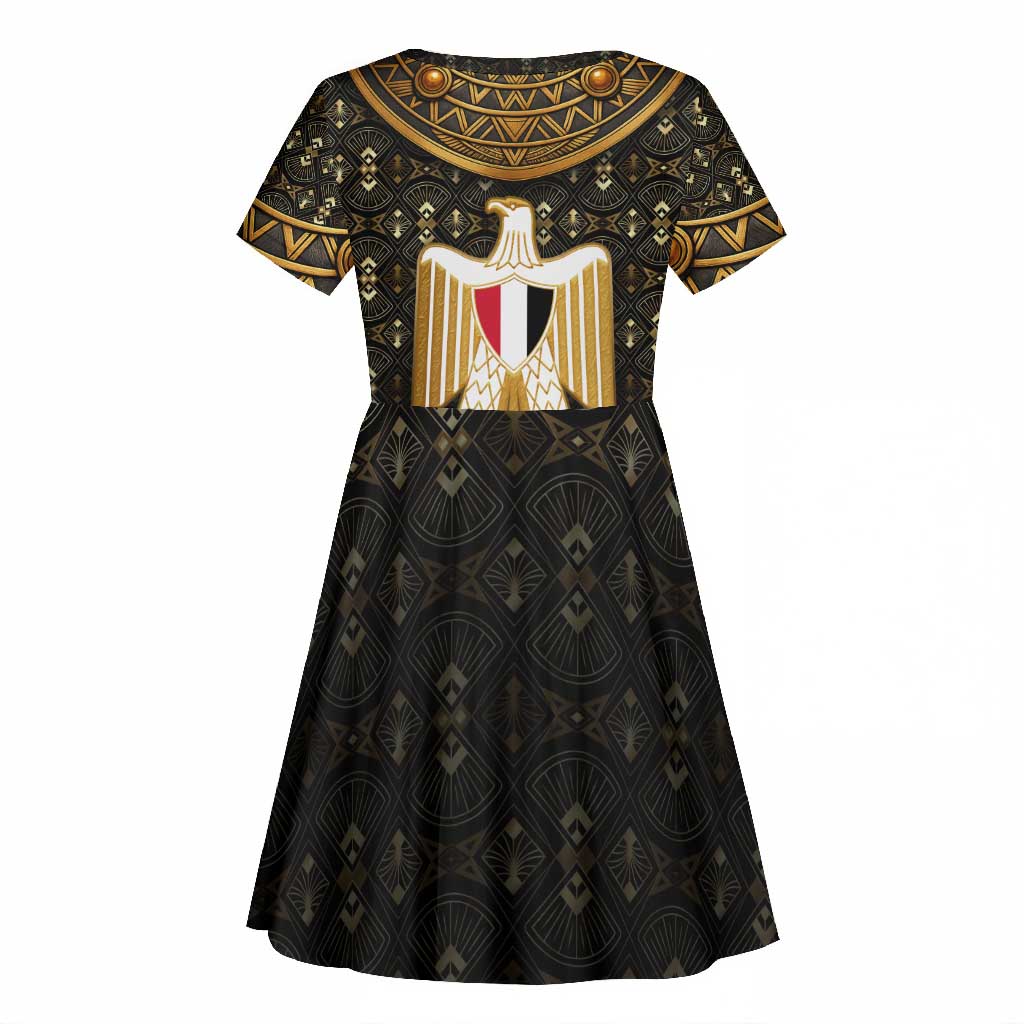 Pharaoh King Tut Egypt Kid Short Sleeve Dress Hieroglyphic Gold Pattern - African Pride