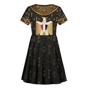 Pharaoh King Tut Egypt Kid Short Sleeve Dress Hieroglyphic Gold Pattern - African Pride