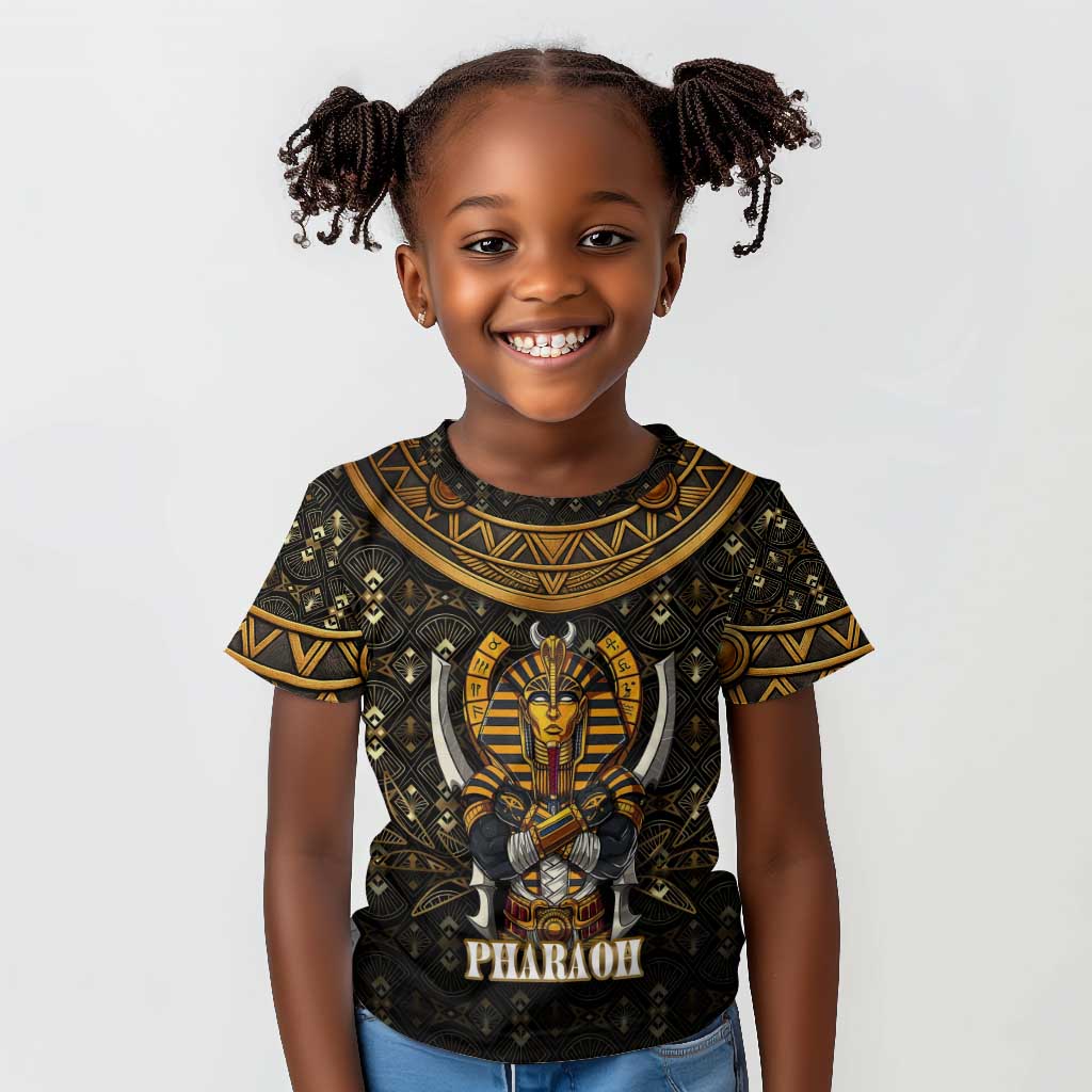Pharaoh King Tut Egypt Kid T shirt Hieroglyphic Gold Pattern - African Pride