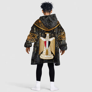 Pharaoh King Tut Egypt Kid Wearable Blanket Hoodie Hieroglyphic Gold Pattern - African Pride