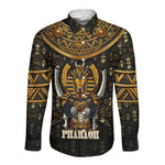 Pharaoh King Tut Egypt Long Sleeve Button Shirt Hieroglyphic Gold Pattern - African Pride