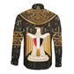 Pharaoh King Tut Egypt Long Sleeve Button Shirt Hieroglyphic Gold Pattern - African Pride