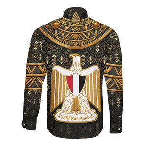 Pharaoh King Tut Egypt Long Sleeve Button Shirt Hieroglyphic Gold Pattern - African Pride