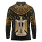 Pharaoh King Tut Egypt Long Sleeve Polo Shirt Hieroglyphic Gold Pattern - African Pride