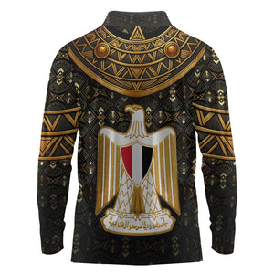 Pharaoh King Tut Egypt Long Sleeve Polo Shirt Hieroglyphic Gold Pattern - African Pride