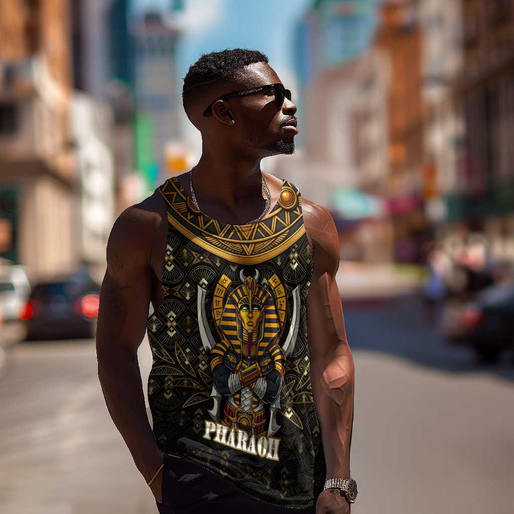 Pharaoh King Tut Egypt Men Tank Top Hieroglyphic Gold Pattern - African Pride