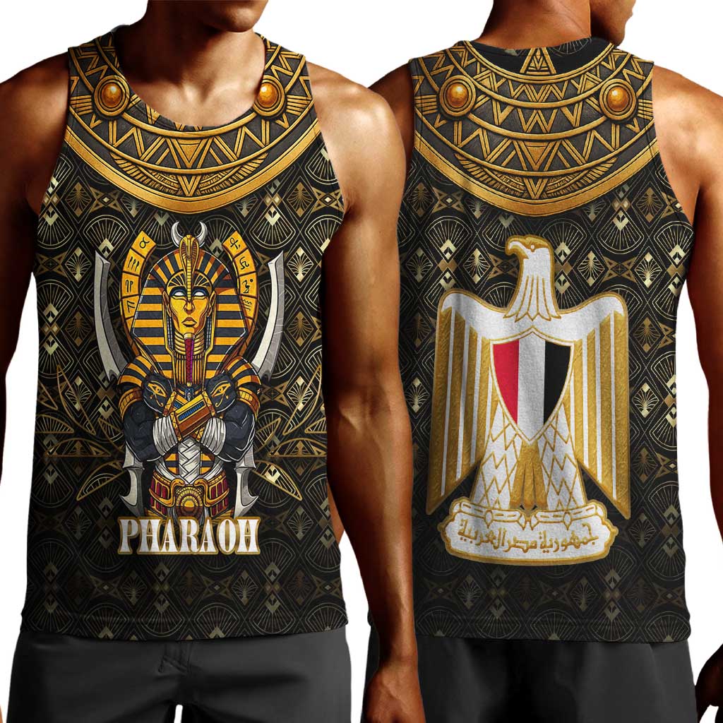 Pharaoh King Tut Egypt Men Tank Top Hieroglyphic Gold Pattern - African Pride