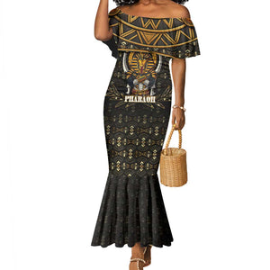 Pharaoh King Tut Egypt Mermaid Dress Hieroglyphic Gold Pattern - African Pride