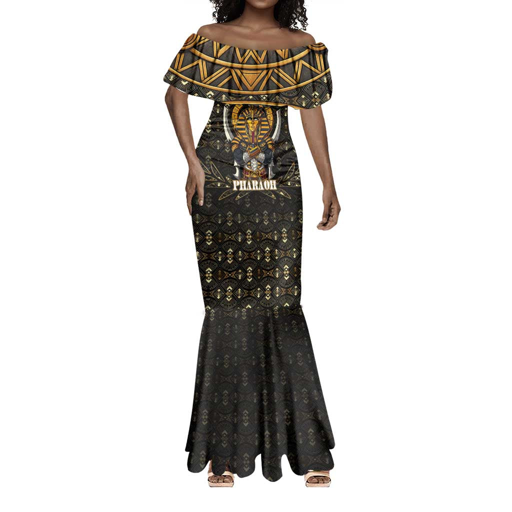 Pharaoh King Tut Egypt Mermaid Dress Hieroglyphic Gold Pattern - African Pride