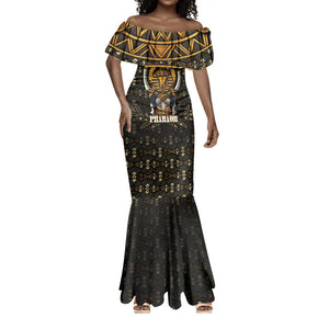 Pharaoh King Tut Egypt Mermaid Dress Hieroglyphic Gold Pattern - African Pride