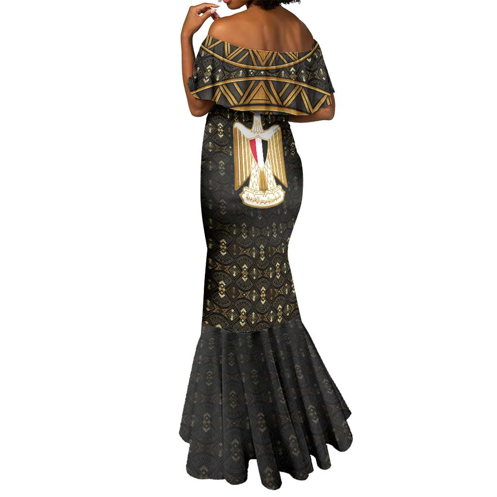 Pharaoh King Tut Egypt Mermaid Dress Hieroglyphic Gold Pattern - African Pride