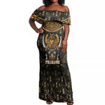 Pharaoh King Tut Egypt Off Shoulder Maxi Dress Hieroglyphic Gold Pattern - African Pride