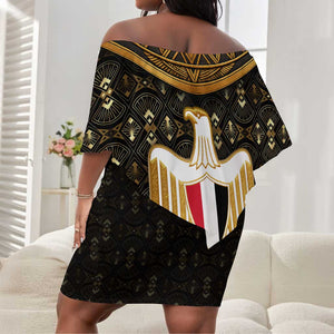 Pharaoh King Tut Egypt Off Shoulder Short Dress Hieroglyphic Gold Pattern - African Pride