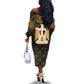 Pharaoh King Tut Egypt Off The Shoulder Long Sleeve Dress Hieroglyphic Gold Pattern - African Pride