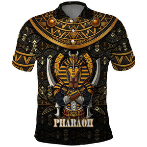 Pharaoh King Tut Egypt Polo Shirt Hieroglyphic Gold Pattern - African Pride
