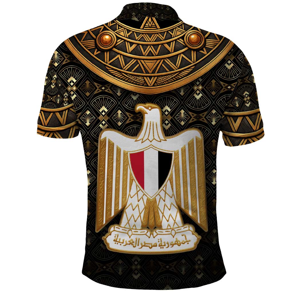 Pharaoh King Tut Egypt Polo Shirt Hieroglyphic Gold Pattern - African Pride