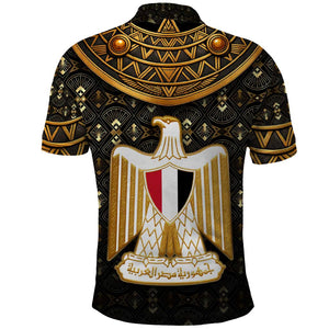 Pharaoh King Tut Egypt Polo Shirt Hieroglyphic Gold Pattern - African Pride