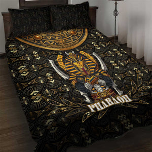 Pharaoh King Tut Egypt Quilt Bed Set Hieroglyphic Gold Pattern - African Pride