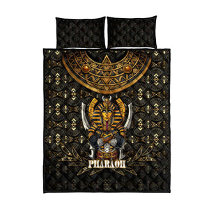 Pharaoh King Tut Egypt Quilt Bed Set Hieroglyphic Gold Pattern - African Pride