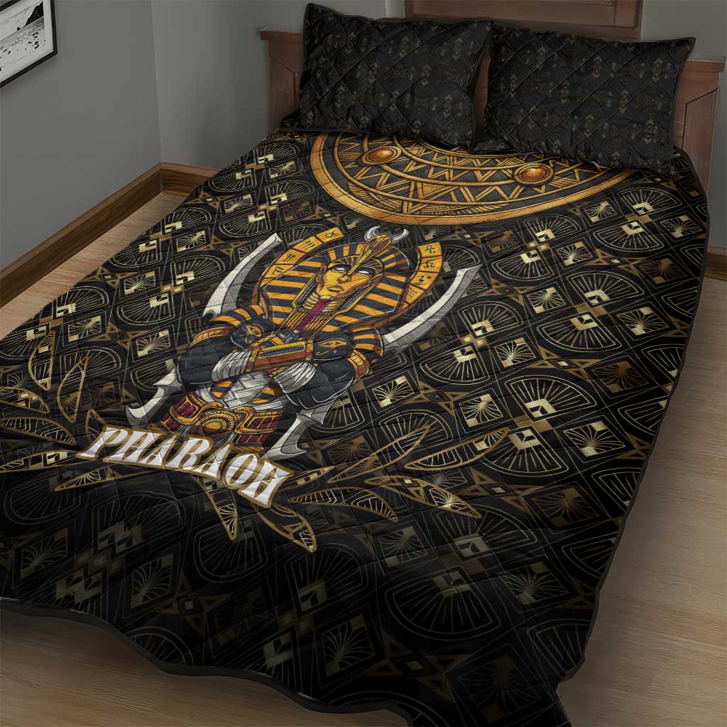 Pharaoh King Tut Egypt Quilt Bed Set Hieroglyphic Gold Pattern - African Pride