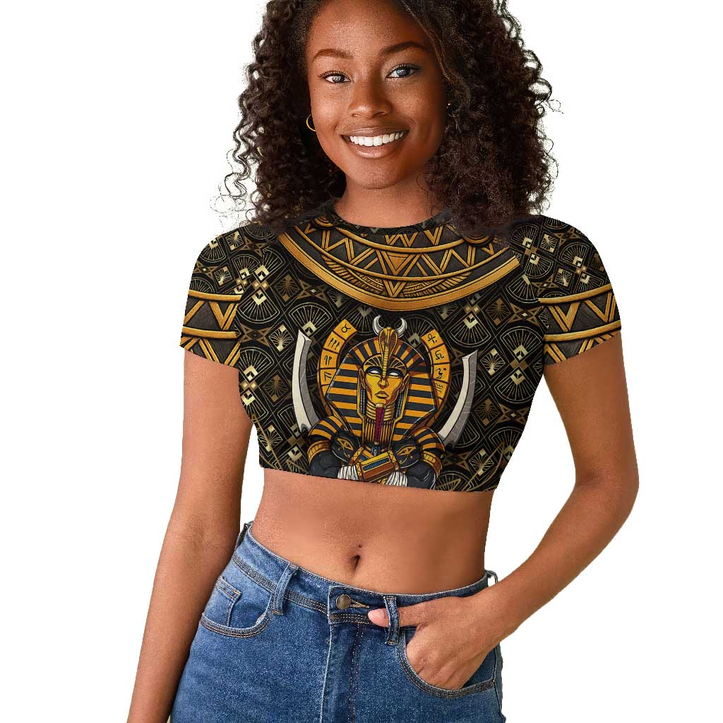 Pharaoh King Tut Egypt Raglan Cropped T shirt Hieroglyphic Gold Pattern - African Pride
