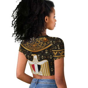 Pharaoh King Tut Egypt Raglan Cropped T shirt Hieroglyphic Gold Pattern - African Pride
