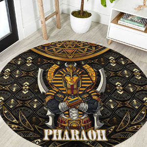 Pharaoh King Tut Egypt Round Carpet Hieroglyphic Gold Pattern - African Pride