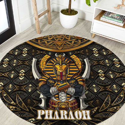 Pharaoh King Tut Egypt Round Carpet Hieroglyphic Gold Pattern - African Pride