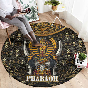Pharaoh King Tut Egypt Round Carpet Hieroglyphic Gold Pattern - African Pride