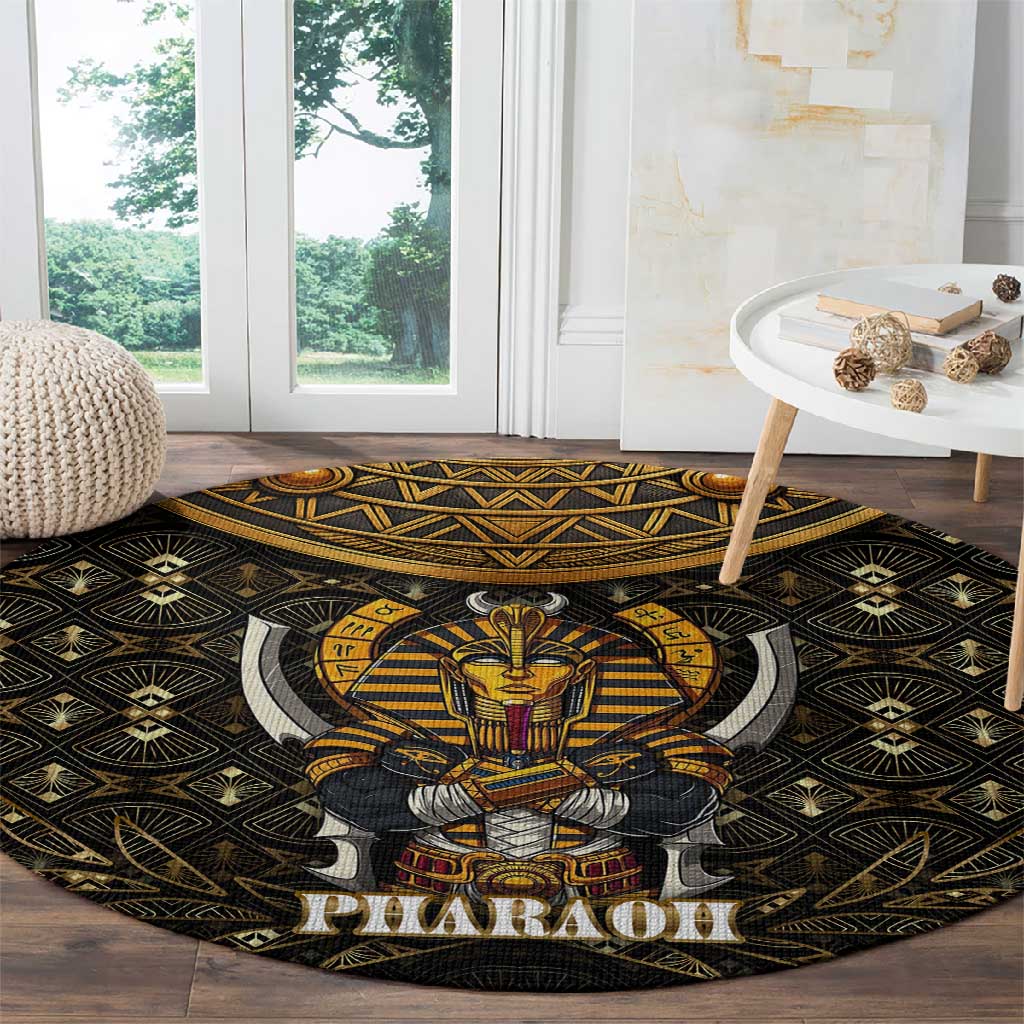Pharaoh King Tut Egypt Round Carpet Hieroglyphic Gold Pattern - African Pride