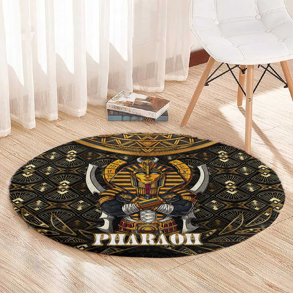 Pharaoh King Tut Egypt Round Carpet Hieroglyphic Gold Pattern - African Pride