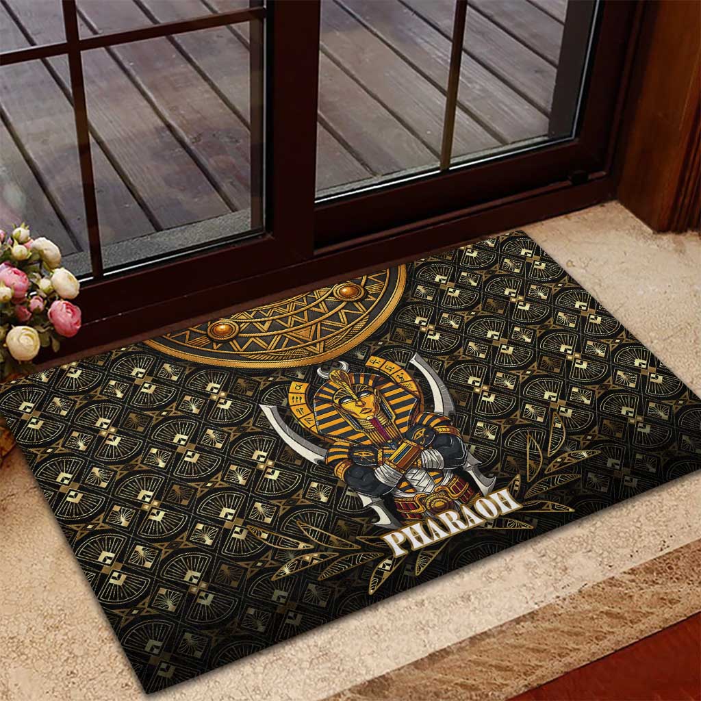 Pharaoh King Tut Egypt Rubber Doormat Hieroglyphic Gold Pattern - African Pride