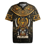 Pharaoh King Tut Egypt Rugby Jersey Hieroglyphic Gold Pattern - African Pride