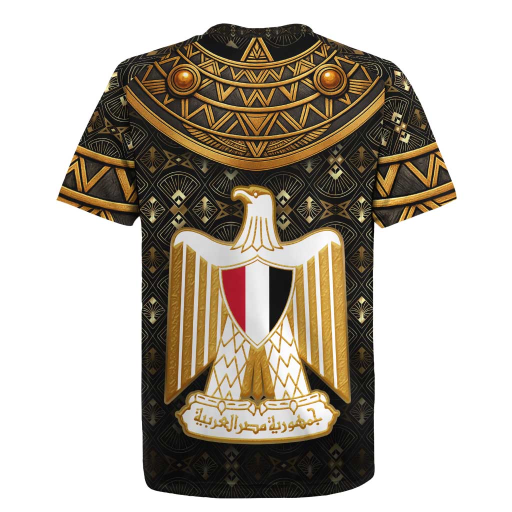 Pharaoh King Tut Egypt Rugby Jersey Hieroglyphic Gold Pattern - African Pride