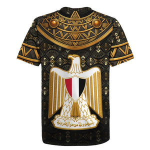 Pharaoh King Tut Egypt Rugby Jersey Hieroglyphic Gold Pattern - African Pride