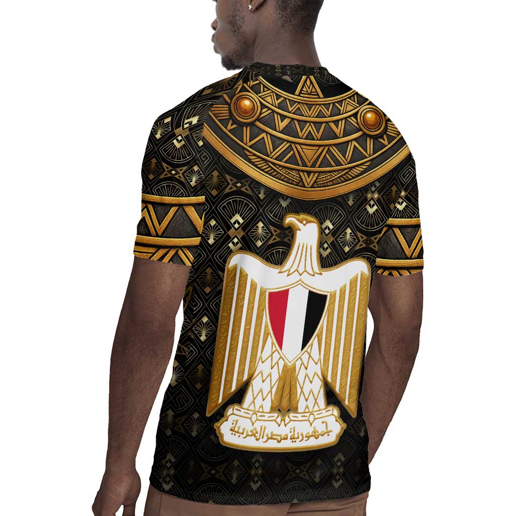 Pharaoh King Tut Egypt Rugby Jersey Hieroglyphic Gold Pattern - African Pride