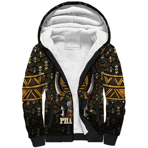 Pharaoh King Tut Egypt Sherpa Hoodie Hieroglyphic Gold Pattern - African Pride