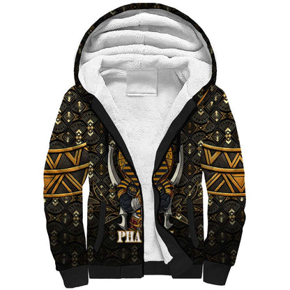 Pharaoh King Tut Egypt Sherpa Hoodie Hieroglyphic Gold Pattern - African Pride