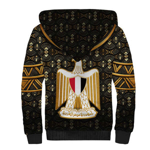 Pharaoh King Tut Egypt Sherpa Hoodie Hieroglyphic Gold Pattern - African Pride